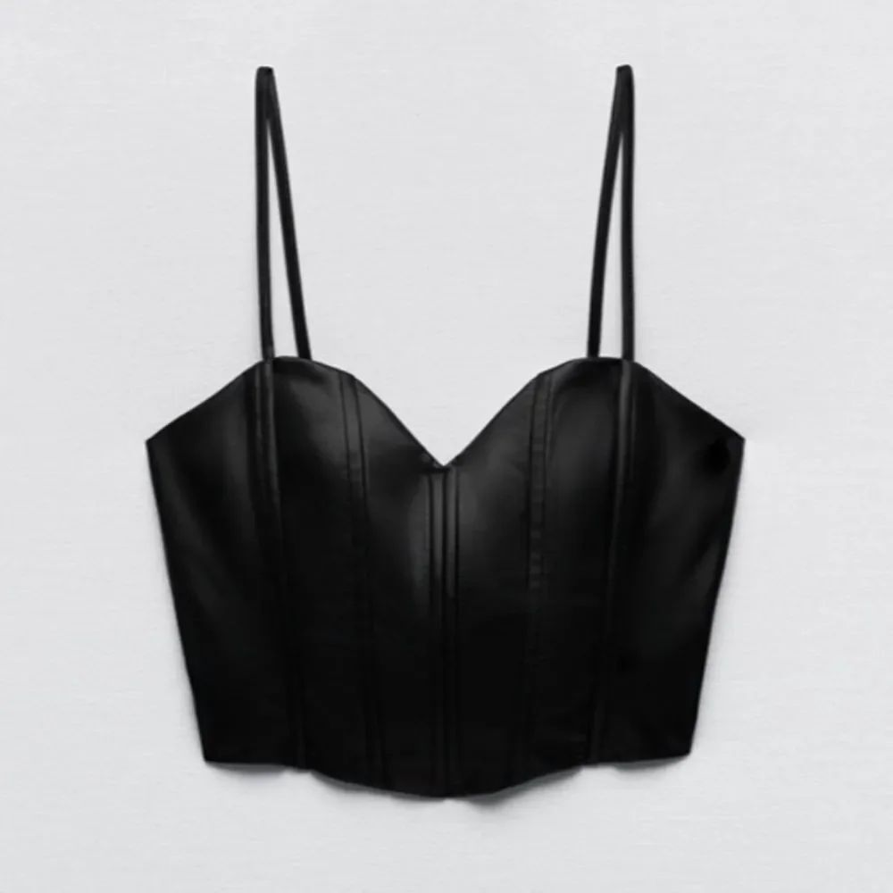 New ZARA black vegan faux leather corset bralette fashion goth top S